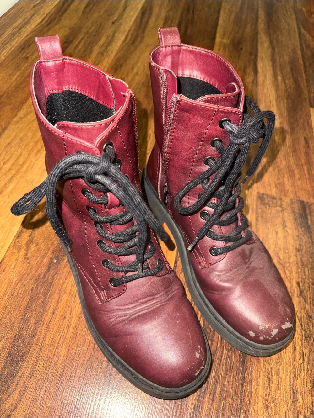 Women’s Burgundy Lace-Up Combat Boots